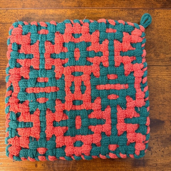 2 Cottage Kitchen Handmade Potholder Cotton Loom Hot Pad Trivet 8x8 Boho Gift - Picture 5 of 6